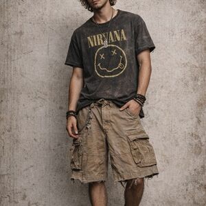 Vtg 90s Y2K Distressed Thrashed Khaki Cargo Gorpcore Thick Skater Grumge Shorts